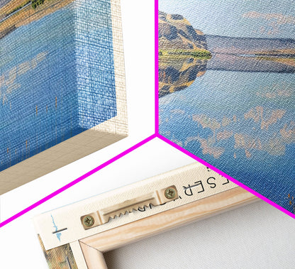 Boysen Reservoir Wyoming Framed Canvas Print, Lake House Art, Panoramic Wall Art, Travel Poster, Minimalist Lake Painting, Home Decor