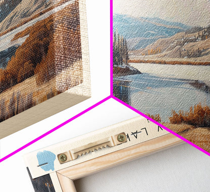 Bradley Lake Wyoming Framed Canvas Print, Panoramic Lake House Decor, Wall Art, Travel Poster, Rustic Lake Painting, Nature Art