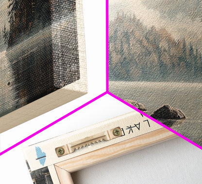 Cedar Lake Framed Canvas Print, Panoramic Lake House Decor, Wide Wall Art, Travel Poster, Rustic Lake Painting, Nature Art