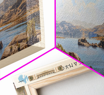 Choke Canyon Reservoir Framed Canvas Print, Panoramic Lake House Decor, Wide Wall Art, Travel Poster, Modern Lake Painting, Nature Art