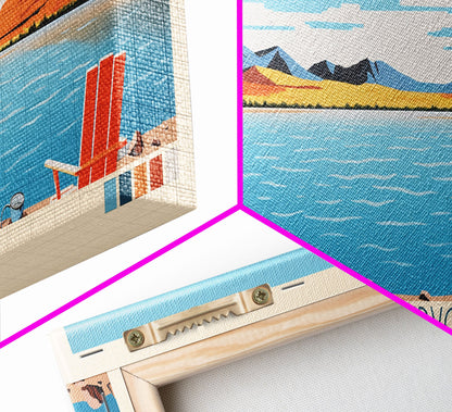 Amistad Reservoir Texas Framed Canvas Print, Panoramic Travel Poster, Midcentury Modern Wall Art, Pop Art, Nature Bedroom Decor