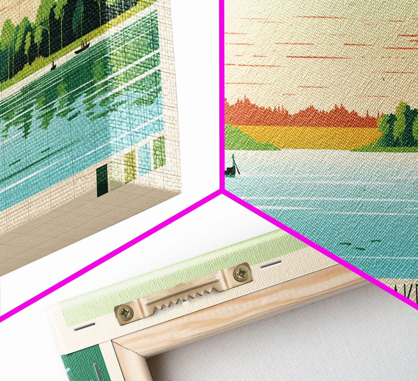 Big Barbee Lake Indiana Framed Canvas Print, Panoramic Travel Poster, Midcentury Modern Wall Art, Pop Art, Nature Living Room Art, Lake House Decor