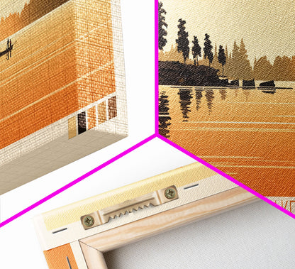 Big Spirit Lake Iowa Framed Canvas Print, Panoramic Wall Art, Midcentury Modern, Pop Art, Travel Poster, Scenic Lake House Art, Bedroom Decor