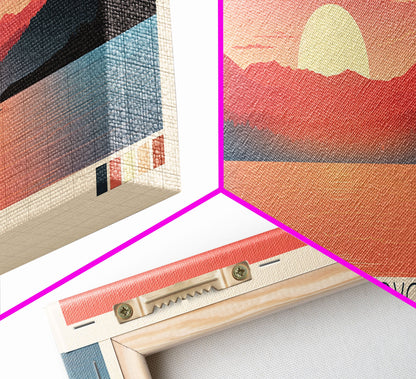 Boysen Reservoir Wyoming Framed Canvas Print, Panoramic Travel Poster, Midcentury Modern Wall Art, Pop Art, Nature Bedroom Decor, Scenic Lake House Art