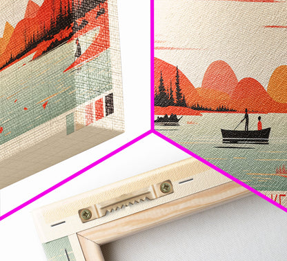 Buffalo Lake Northwest Territories Framed Canvas Print, Pop Art Panoramic Travel Poster, Midcentury Modern, Wall Art, Scenic Nature Painting, Bedroom Decor