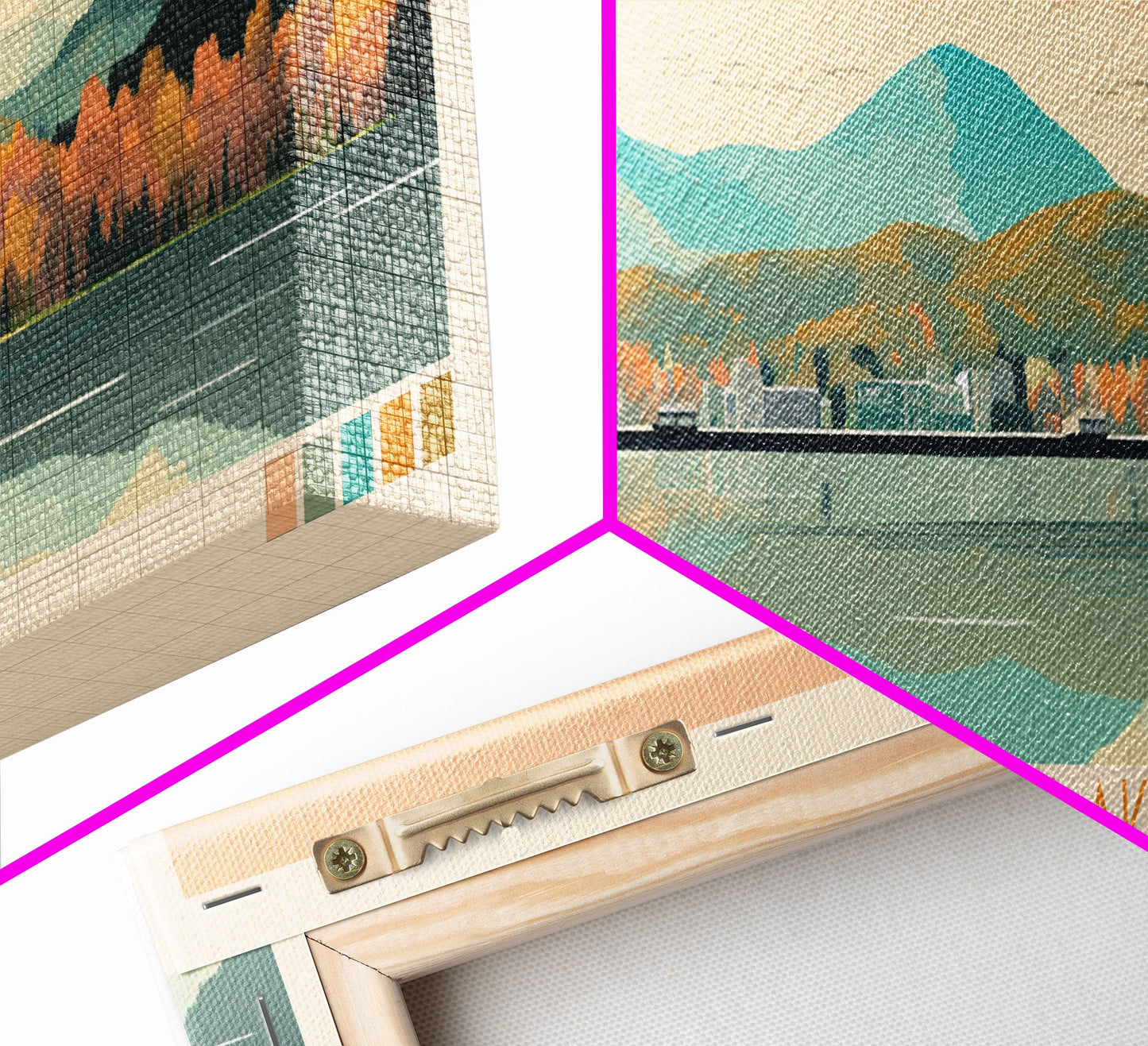 Burnsville Lake West Virginia Framed Canvas Print, Midcentury Modern Panoramic Wall Art, Living Room Decor, Pop Art, Travel Poster Art, Scenic Nature Painting