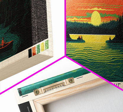 Candle Lake Saskatchewan Framed Canvas Print, Midcentury Modern Panoramic Wall Art, Living Room Decor, Pop Art, Travel Poster Art, Scenic Nature Painting