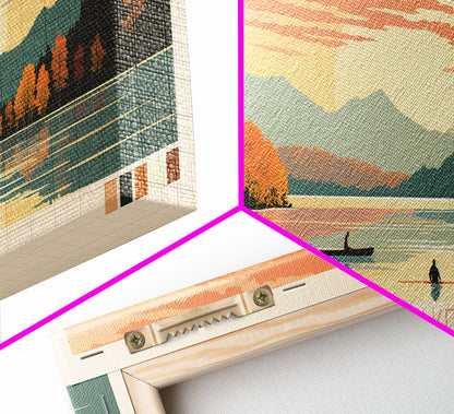 Cave Run Lake Kentucky Framed Canvas Print, Midcentury Modern Panoramic Wall Art, Living Room Decor, Pop Art, Travel Poster Art, Nature Art, Lake House Decor