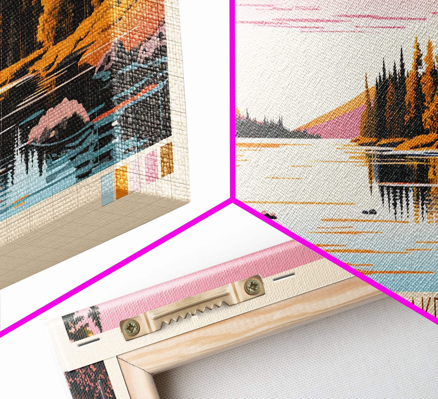 Churchill Lake Saskatchewan Framed Canvas Print, Midcentury Modern Panoramic Wall Art, Living Room Decor, Pop Art, Travel Poster Art, Scenic Nature Painting, Lake House Decor