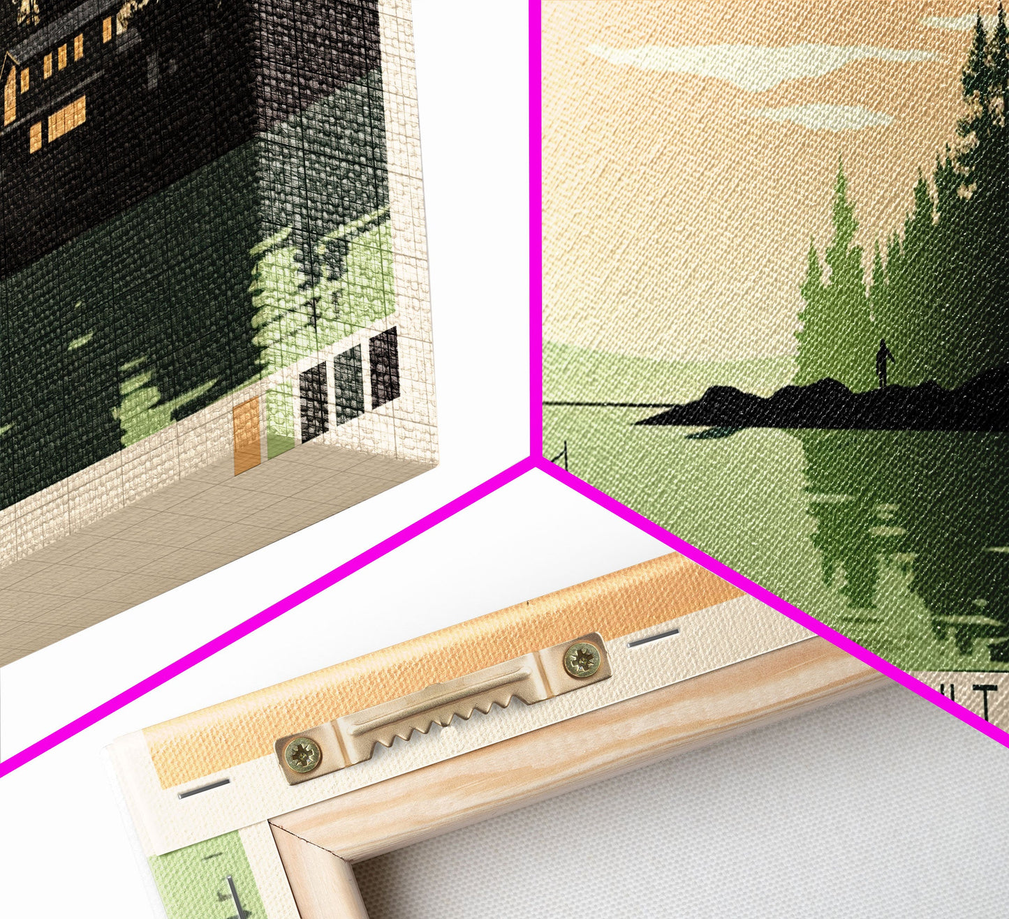 Lac Fairbault Quebec Framed Canvas Print, Panoramic Wall Art, Midcentury Modern, Pop Art, Bedroom Decor, Travel Poster, Living Room Art