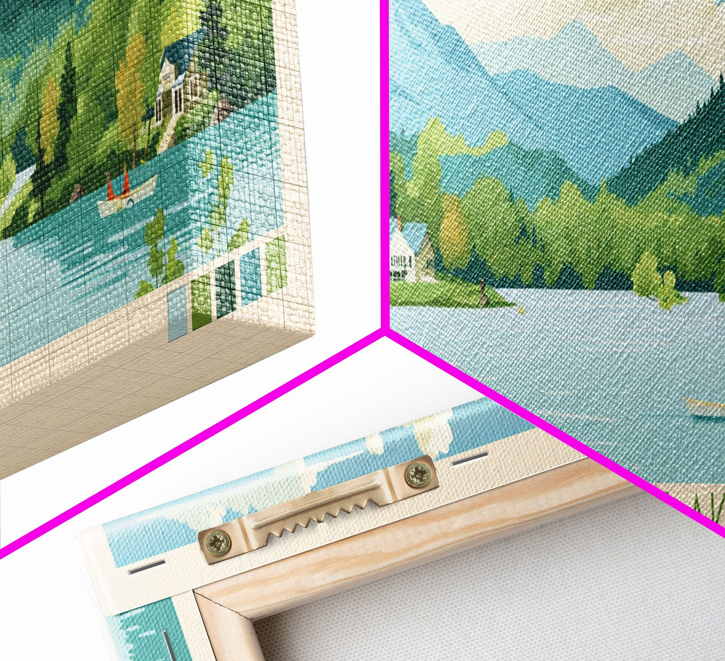 Panorama-Wandbild „Maidstone Lake, Vermont“ – gerahmter Leinwanddruck im Midcentury-Modern-Stil, Pop-Art-Stil, Wohndekoration, Reiseposter, Schlafzimmerkunst