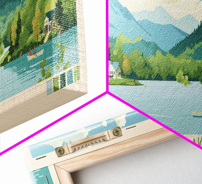 Panorama-Wandbild „Maidstone Lake, Vermont“ – gerahmter Leinwanddruck im Midcentury-Modern-Stil, Pop-Art-Stil, Wohndekoration, Reiseposter, Schlafzimmerkunst