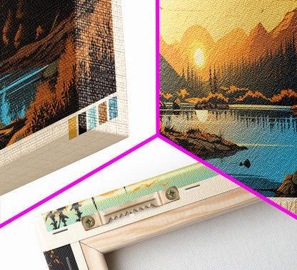 Spooner Lake, Nevada Framed Canvas Print, Lake House Decor, Midcentury Modern Art, Pop Art, Travel Poster, Bedroom Wall Art