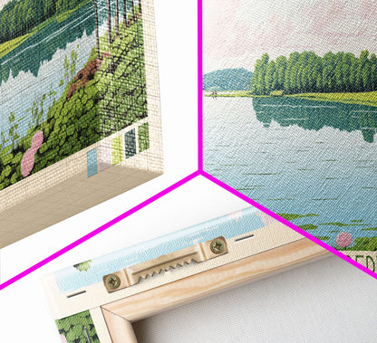 Triadelphia Reservoir, Maryland Framed Canvas Print, Lake House Decor, Midcentury Modern Art, Pop Art, Travel Poster, Living Room Wall Art