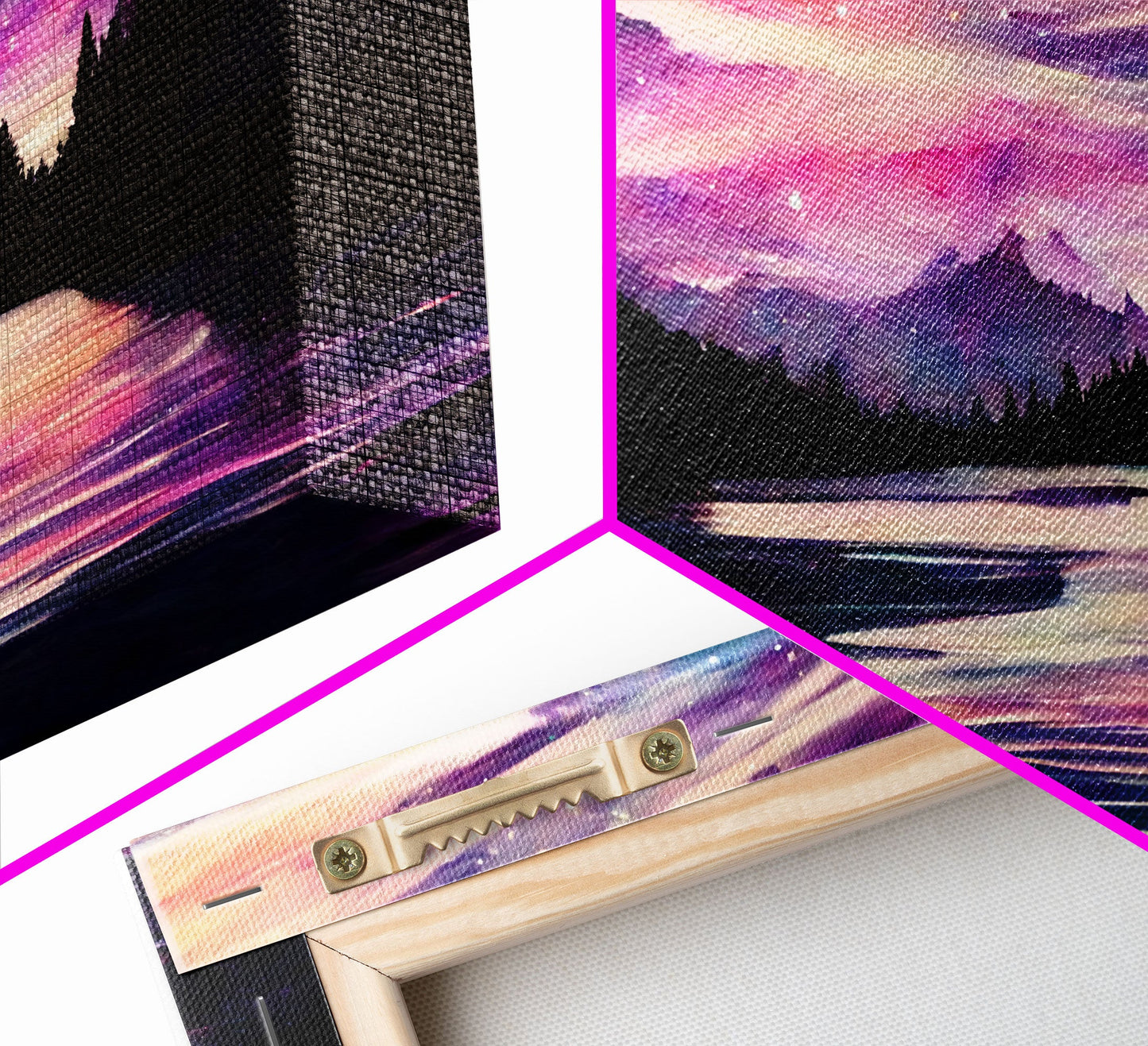 Beautiful lake at night canvas print, purple and pink sunset night sky, wall art canvas, lake front view, guest room, surreal Lakehouse Art