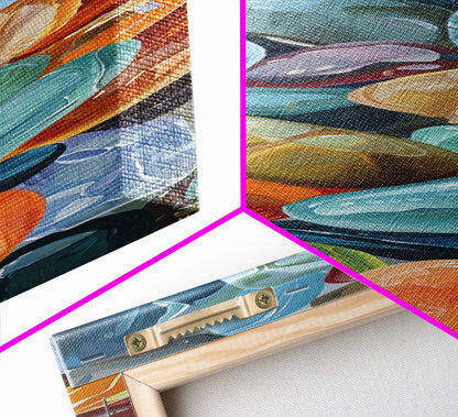 Colorful Textured Canvas Painting of Glass Rocks, Nature Art Print for Living Room, Oversized Canvas Art, Narrow Wall Art Print, Modern Art