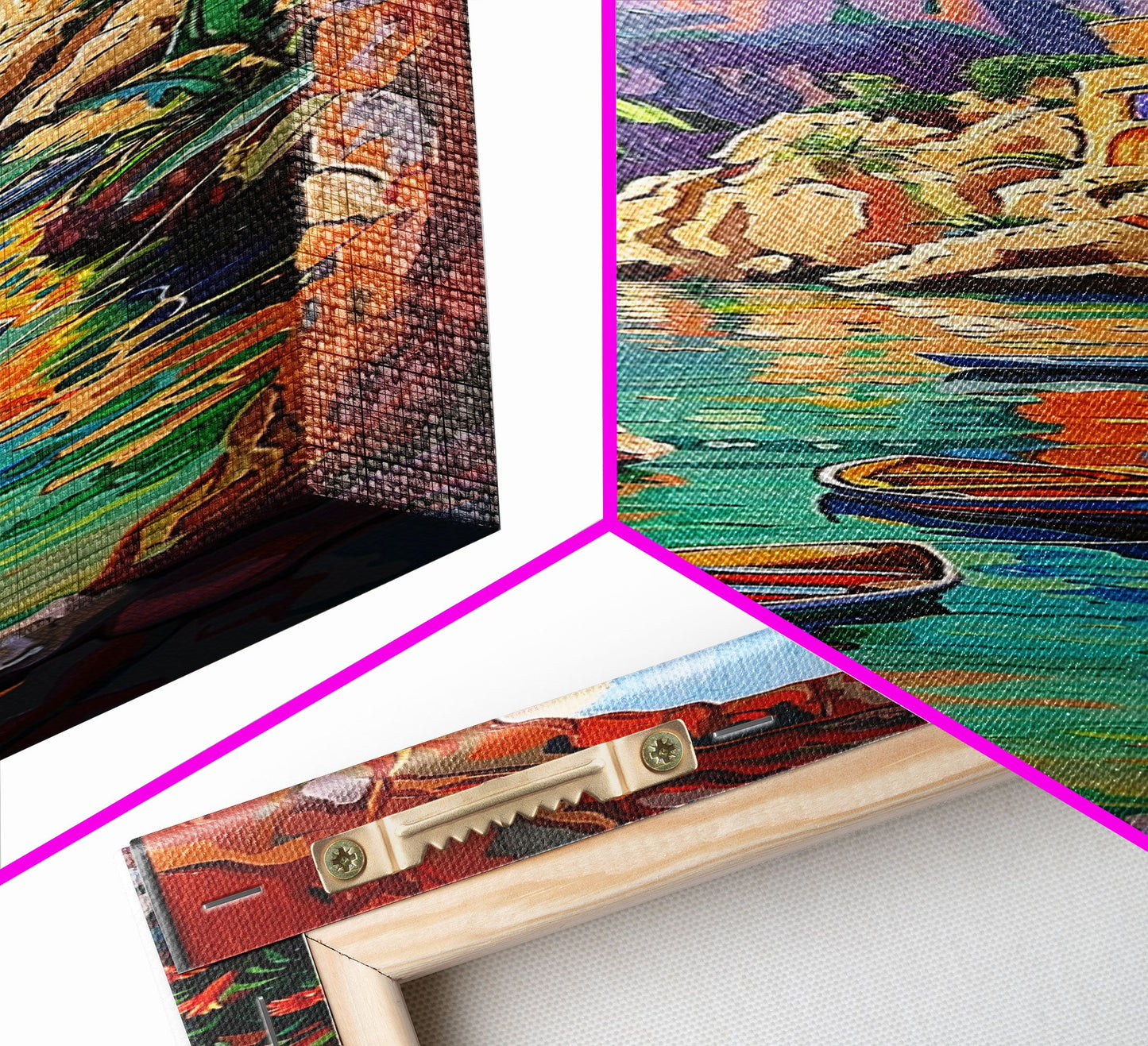 Printed Canvas Painting of Spanish Waterway, Tall Narrow Wall Art Framed and Printed on Canvas, Coastal Art Print for Vacation House Decor