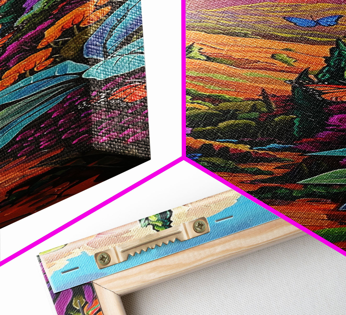 Colorful Landscape Art, Mountain Wall Art Print, Botanical Art for Kitchen, Impasto Canvas Painting Framed and Printed, Modern Wall Art