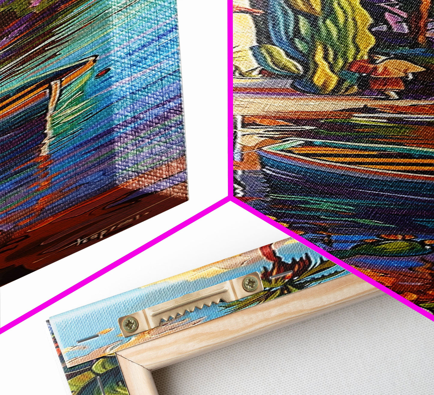 Gerahmtes Leinwandbild „Mittelmeerküste“, gerahmtes Wandbild fürs Wohnzimmer, zeitgenössische botanische Kunst, tropischer Kunstdruck auf Leinwand