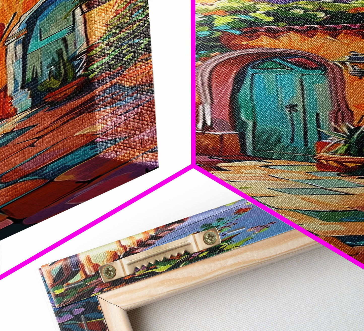 Rustic Colorful Mexican Inspired Hacienda Canvas Painting Framed, Spanish Wall Art Print, Vertical Tall and Narrow Wall Art for Large Space