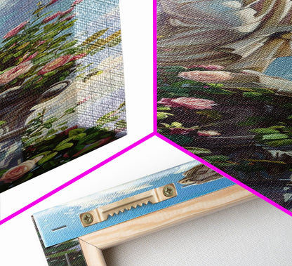 Floral Angel Canvas Art Print Framed, Botanical Wall Art, Modern Botanical Still Life Art, Oversized Canvas Painting for Bedroom or Office