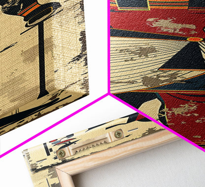 Egyptian Art Depiction of Horus - Framed Canvas Print, Midcentury Modern Wall Art, Skinny Art, Tall Art, Living Room Decor