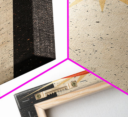 Abstract Sunburst Design on Distressed Background - Framed Canvas Print, Midcentury Modern Art, Skinny Art, Tall Art, Living Room Wall Decor