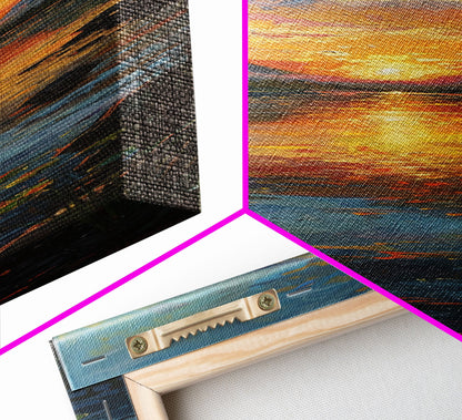 Vibrant Sunset Over Lake Art - Framed Canvas Print, Skinny Tall Art, Landscape Painting, Wall Art for Living Room, Bedroom Decor, Sunset Art