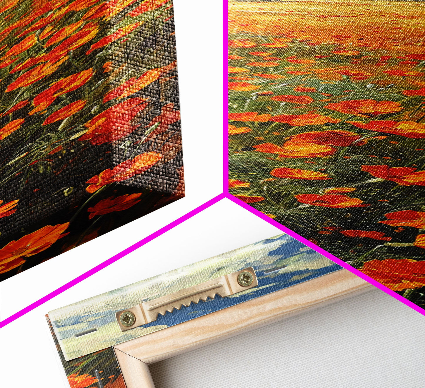 Expansive Poppy Field Under a Bright Blue Sky on a Framed Canvas Print Skinny Art Piece