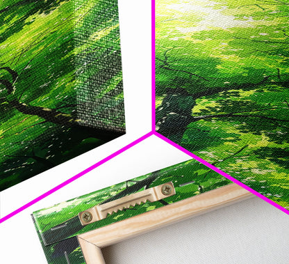 Lush Green Forest Canopy View as Tall Skinny Art Framed Canvas Print for Relaxing Wall Decor in Homes or Offices