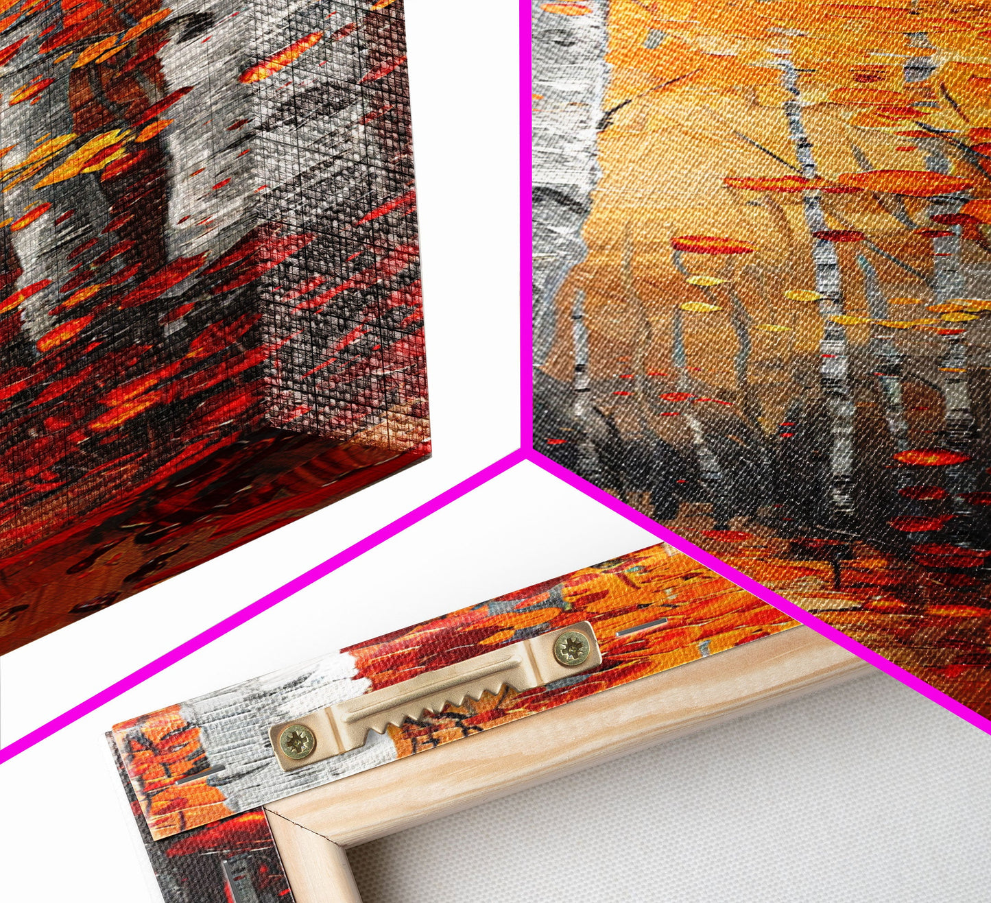 Fall Birch Tree Forest, Framed Canvas Print, Skinny / Tall Wall Art, Living Room Decor, Landscape Painting, Nature Decor