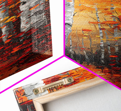 Fall Birch Tree Forest, Framed Canvas Print, Skinny / Tall Wall Art, Living Room Decor, Landscape Painting, Nature Decor