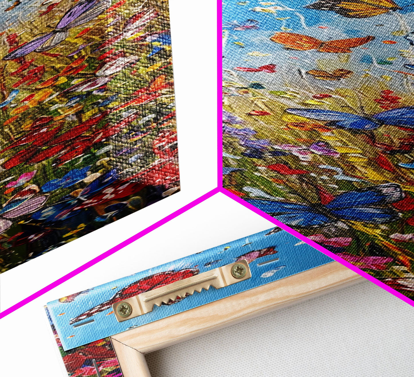 Butterflies In The Spring Framed Canvas Print, Wood Framed Art, Living Room Decor, Girl's Room Gift Idea, Nursery Decor, Minimalist Whimsical Decor