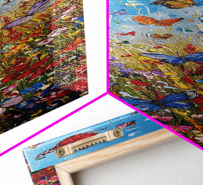 Butterflies In The Spring Framed Canvas Print, Wood Framed Art, Living Room Decor, Girl's Room Gift Idea, Nursery Decor, Minimalist Whimsical Decor