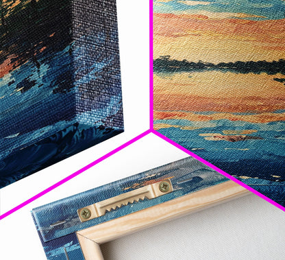 Reflective Sunset Over Calm Waters, Minimalist Farmhouse Art For Rustic Decor, Boho Style Wall Art In Tall Canvas Print