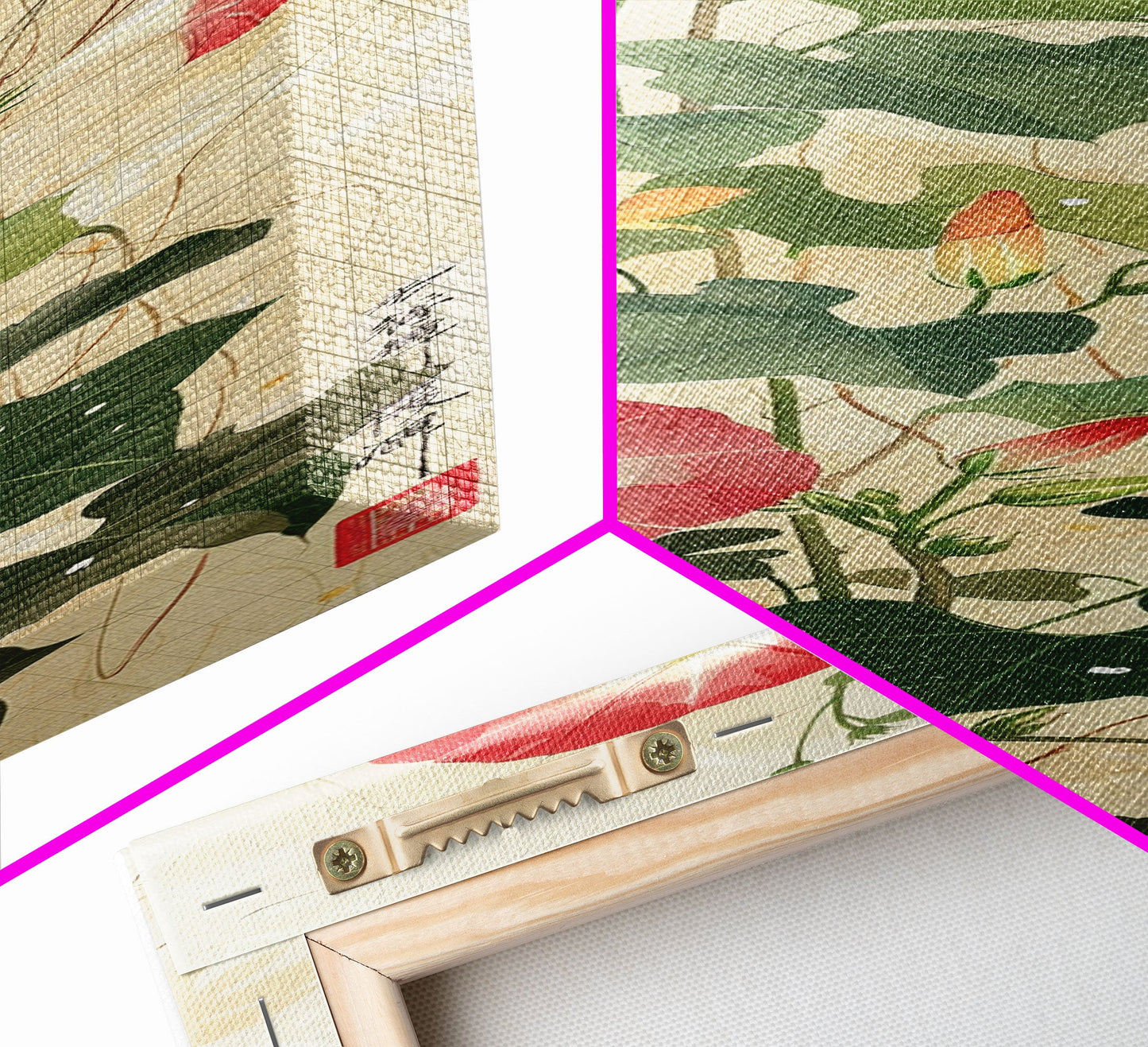 Vibrant Morning Glories Bloom Skinny Art Tall Art Japanese Ukiyo-e Inspired Floral Print Framed Canvas Wall Art