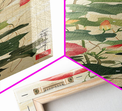 Vibrant Morning Glories Bloom Skinny Art Tall Art Japanese Ukiyo-e Inspired Floral Print Framed Canvas Wall Art
