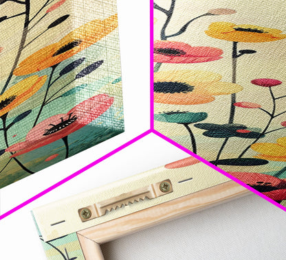 Bright Field of Wildflowers Skinny Art Tall Art Japanese Ukiyo-e Inspired Floral Print Framed Canvas Wall Art