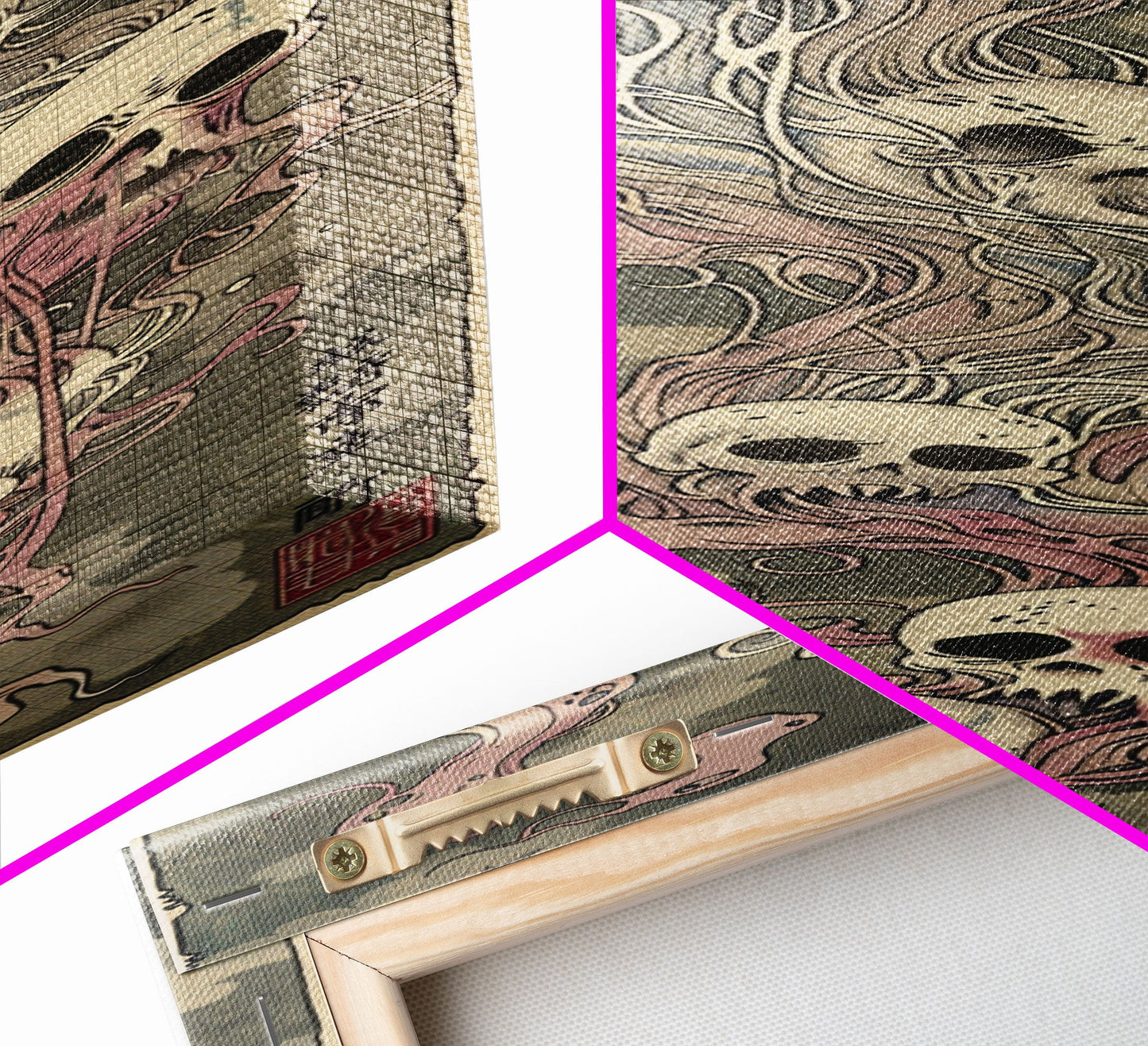 Hauntingly Beautiful Floating Skulls on Tall Vertical Canvas Print Featuring Japanese Ghostly Art in Eerie Style