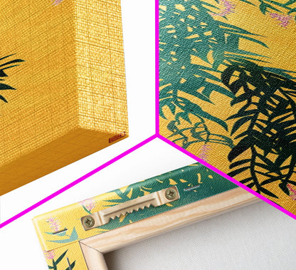 Japanese Skinny Art of Wisteria Hanging Over a Golden Background – Framed Canvas Print