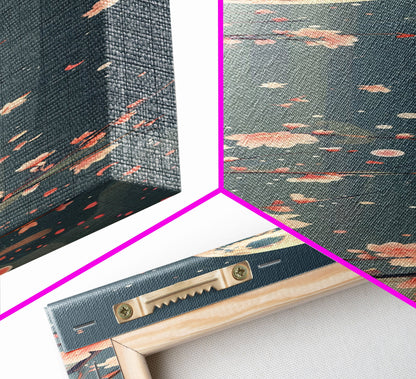 Full Moon with Cherry Blossom Ukiyo-e Art, Framed Canvas Print Perfect for Skinny and Tall Spaces, Japanese Style Art