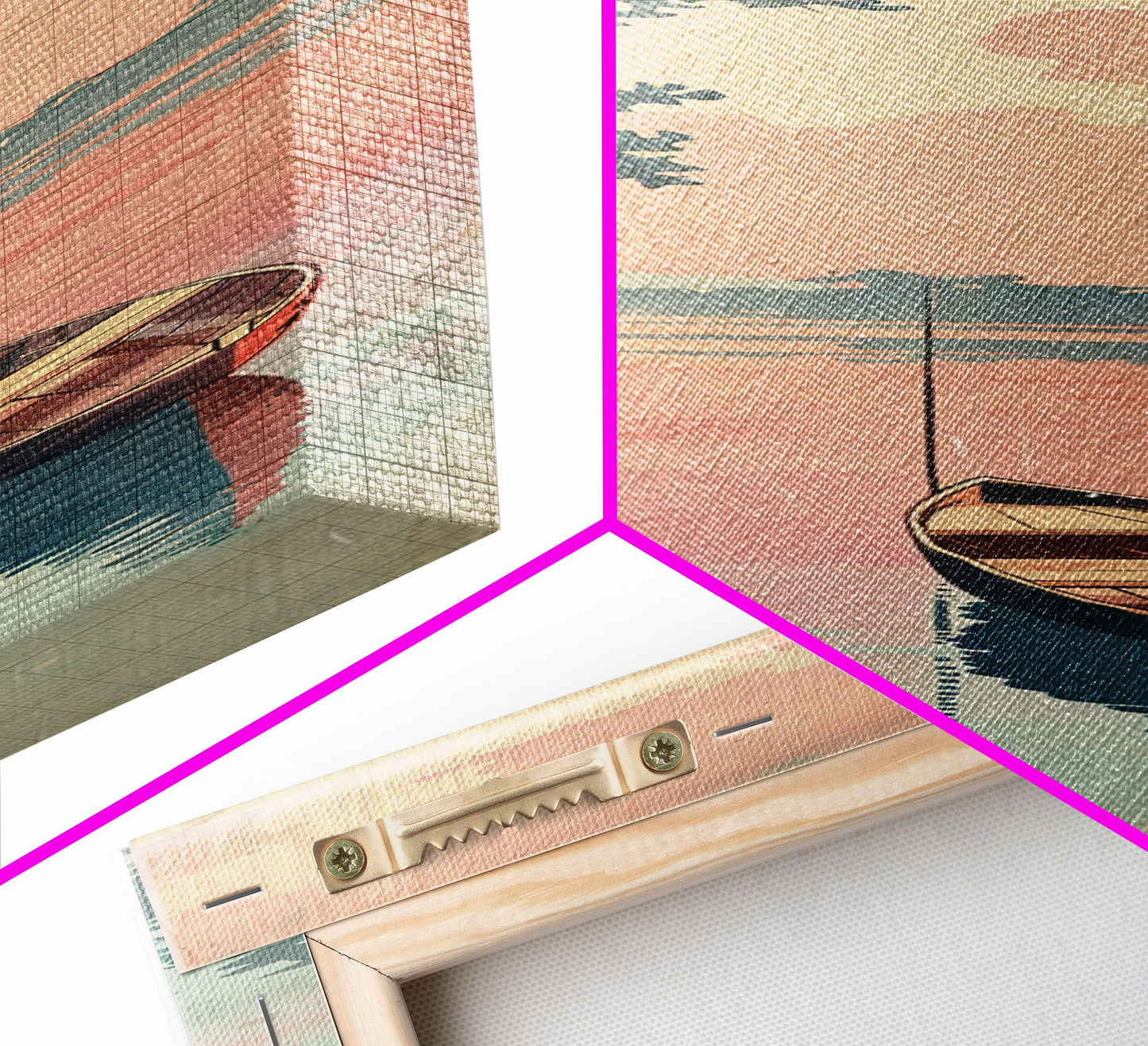 Serene Boat on Water, Autumn Trees, Japanese Art, Skinny Art, Tall Art, Framed Canvas Print, Ukiyo-e Style