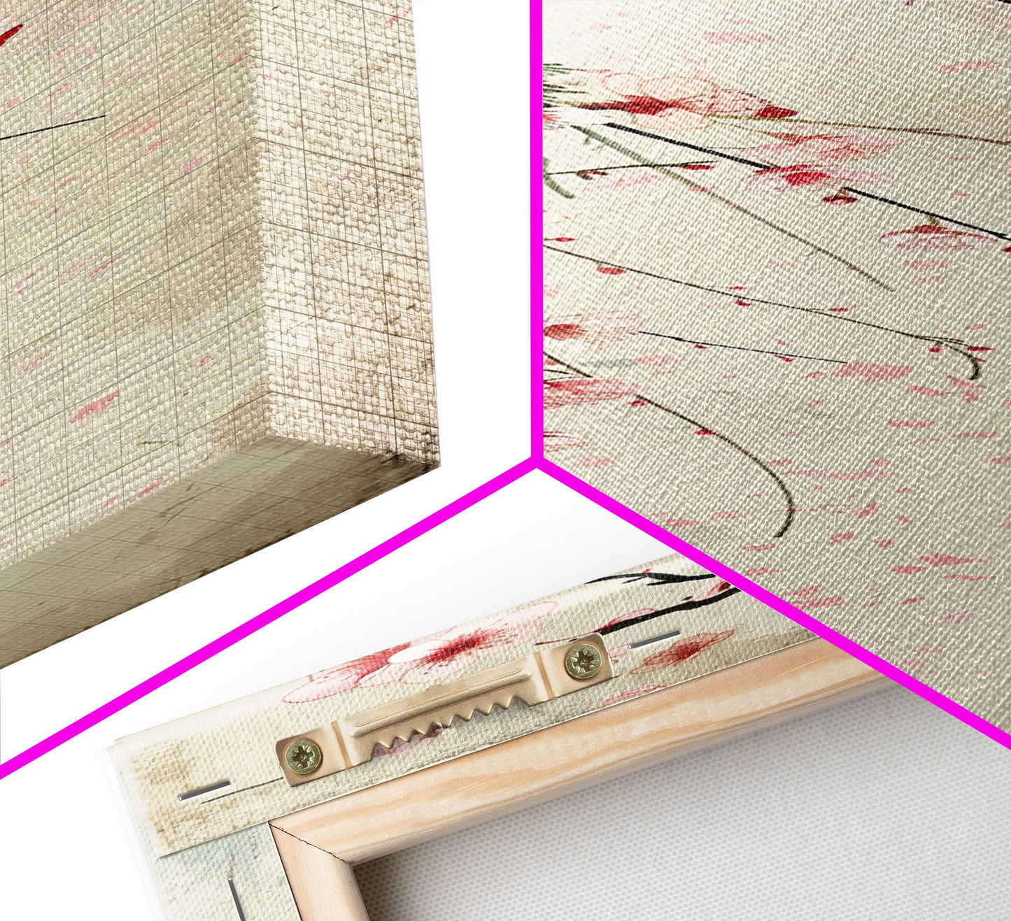 Cherry Blossoms, Full Bloom, Japanese Art, Skinny Art, Tall Art, Framed Canvas Print, Ukiyo-e Style