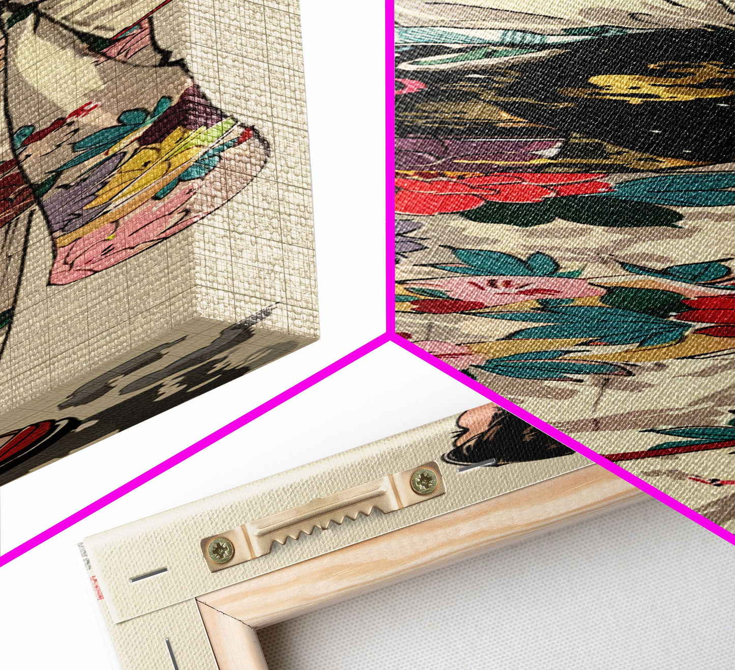 Skinny Art Traditional Kimono In Japanese Style Wood Block Print Intricate Floral Pattern On Framed Canvas Print, Tall Art Ukiyo-e