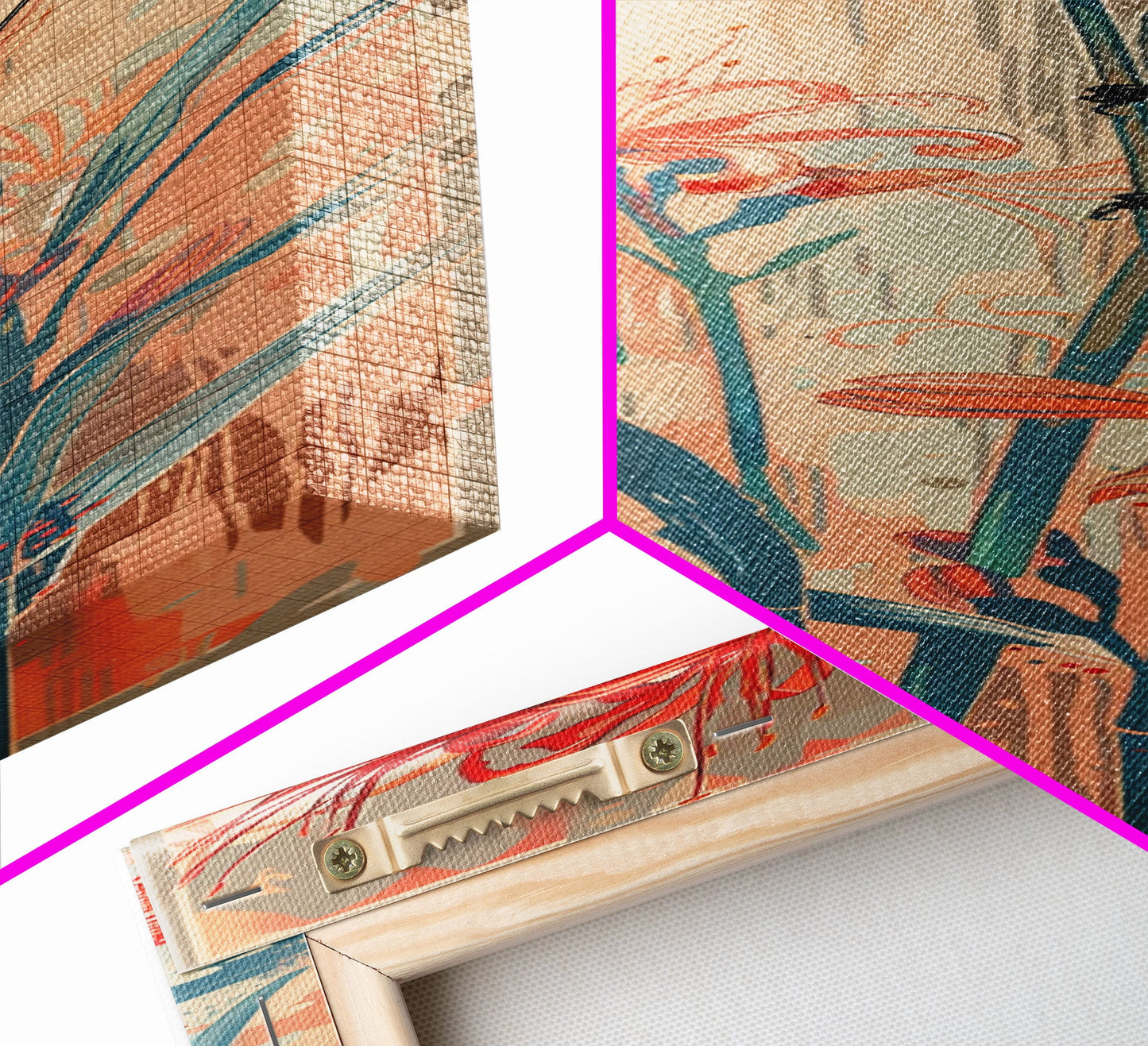 Bird Perched On Bright Red Lily Flower Skinny Art Tall Art Framed Canvas Print Japanese Style Art Ukiyo-e Art Wood Block Print Floral Detailed