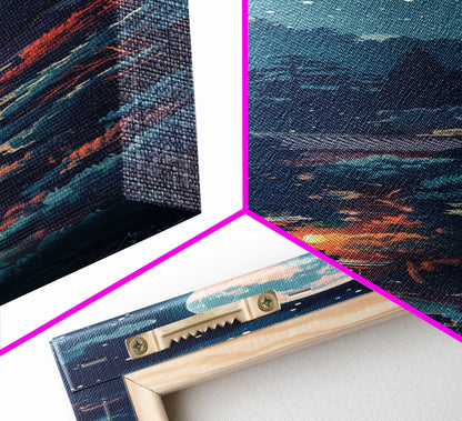 Peaceful Japanese Temple And Pagoda Under A Full Moon, Skinny Art Tall Wall Art Framed Canvas Print Japanese Style Art