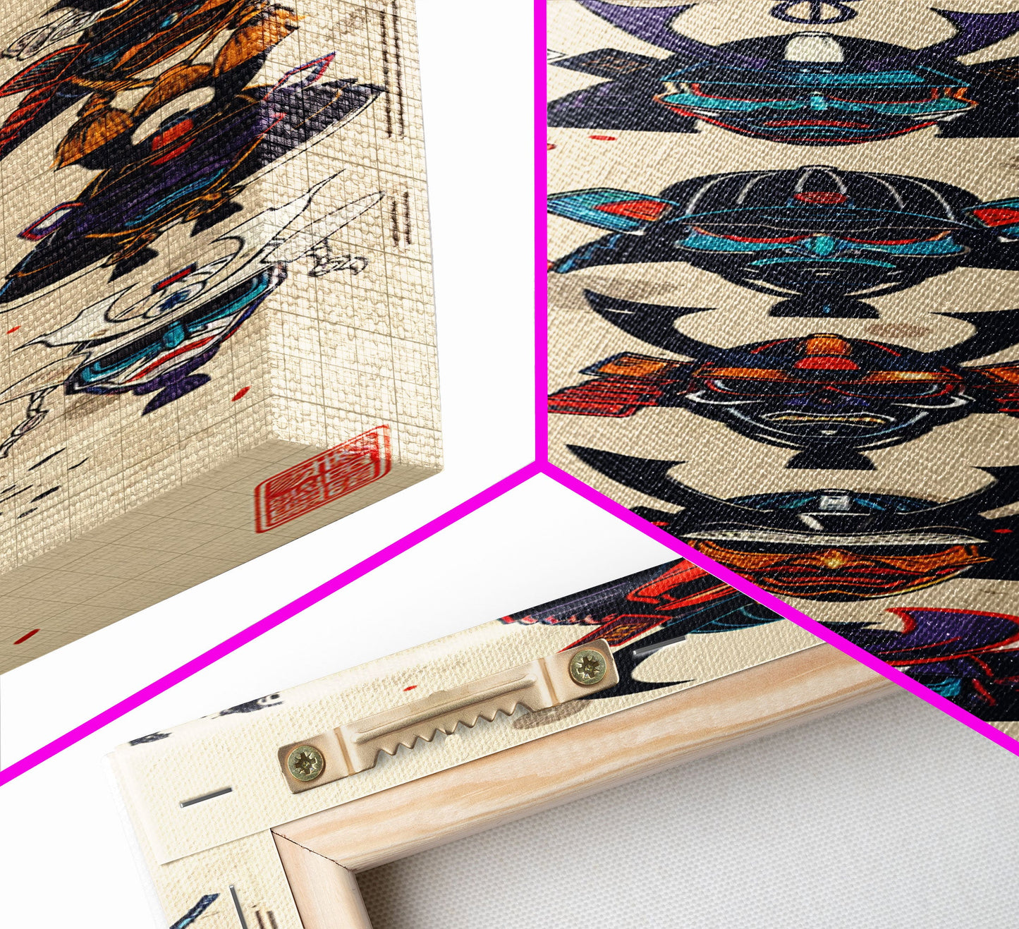 Canvas Print Traditional Japanese Samurai Helmets Collection, Intricate Details In Warrior Masks, Bold Cultural Decor For Any Space