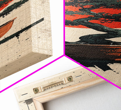 Canvas Print Bonsai Tree Silhouette Against Red Sun, Minimalistic Japanese Style Art For Modern Home, Wall Decoration