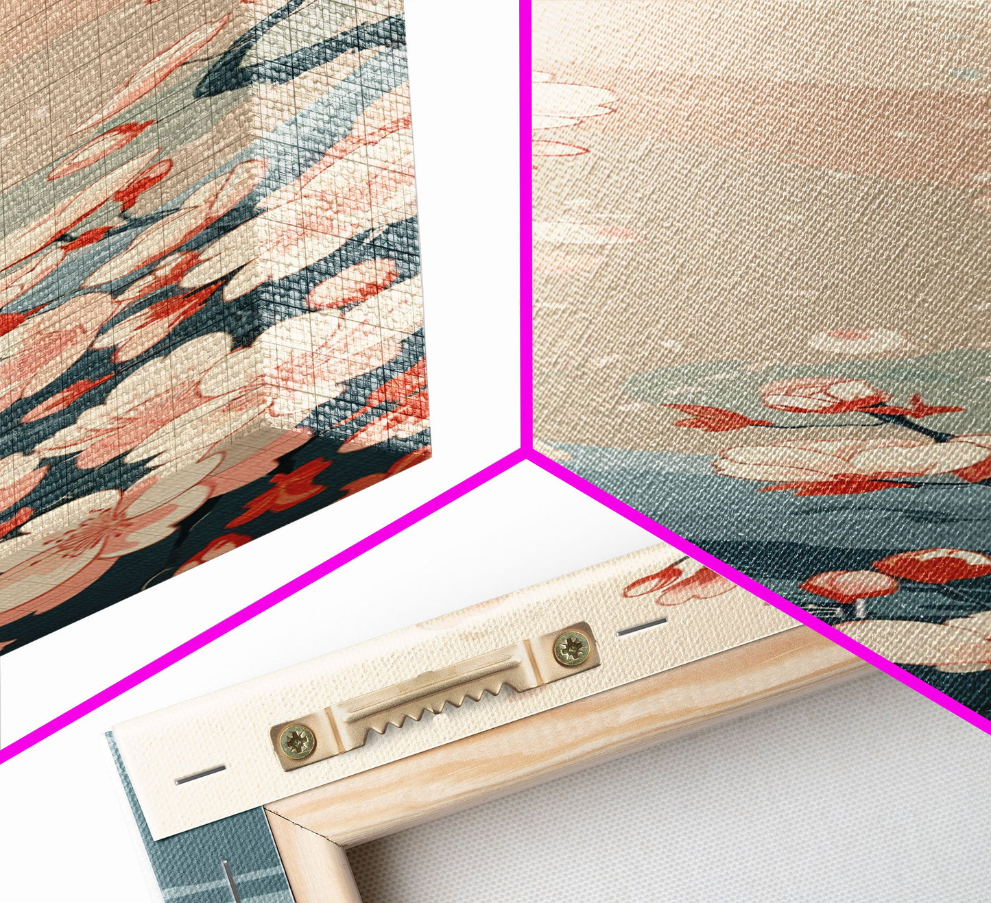 Cherry Blossom Branches Pale Background Japanese Style Tall Skinny Framed Canvas Print Wall Art