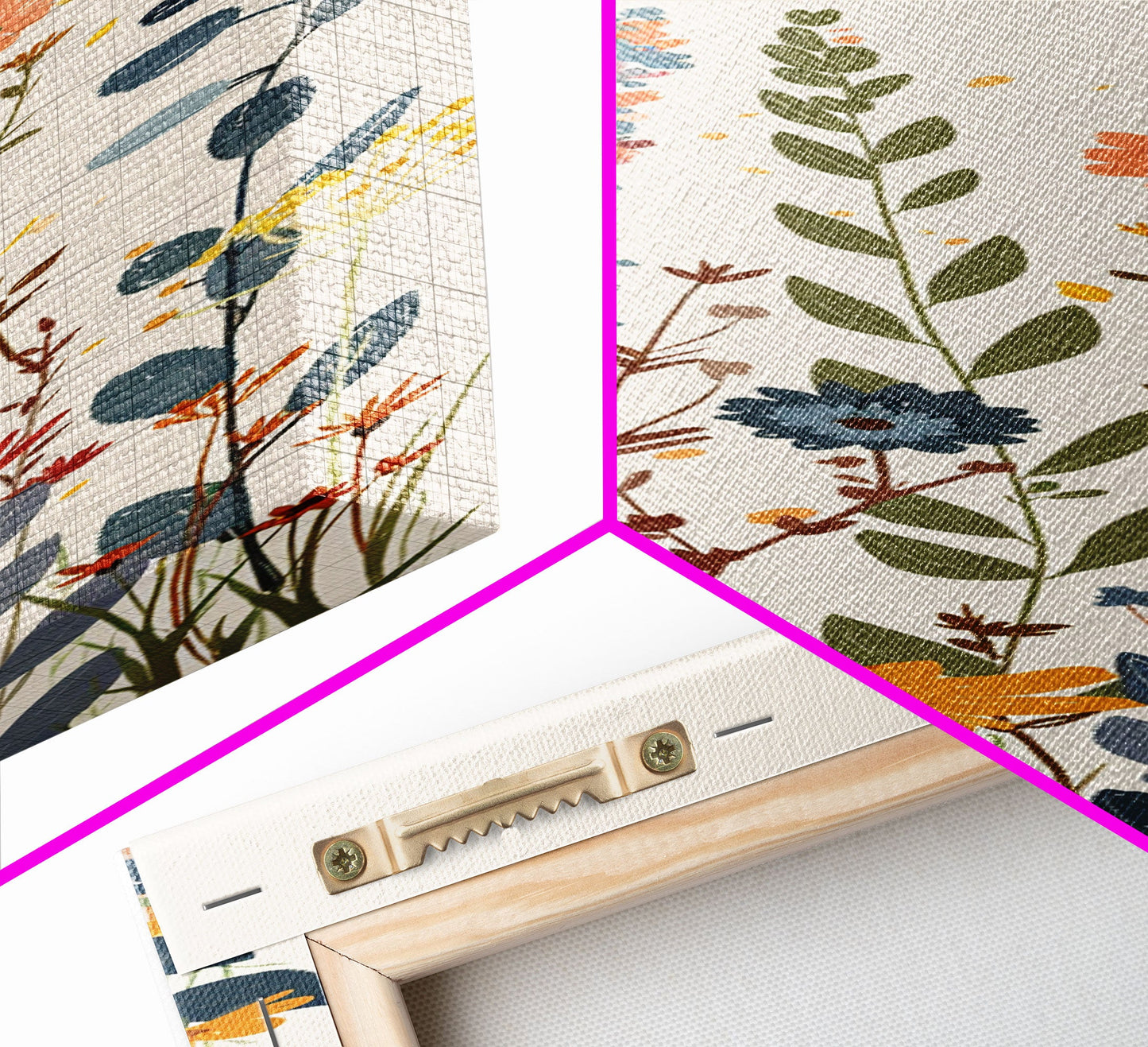 Colorful Wildflowers Whimsical Arrangement Set Against Light Background Tall Framed Canvas Print Brightening Any Space